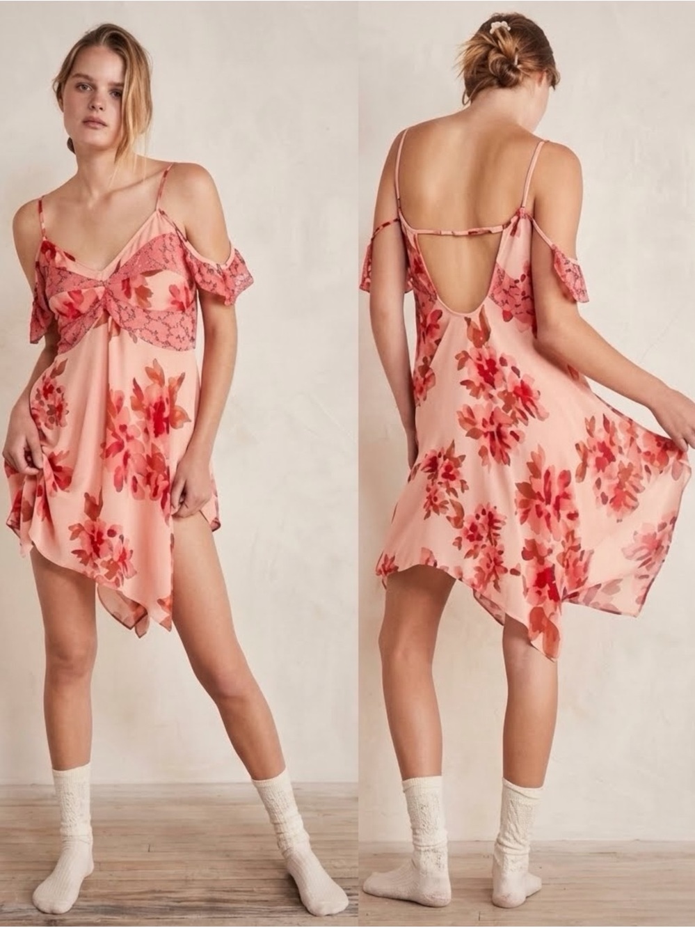 Free People Monday Morning Trapeze Slip Dress Pink Floral Small NWOT OB1537495